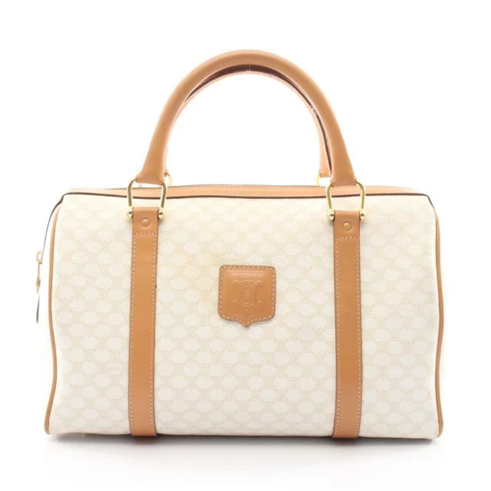 Celine Macadam Handbag Canvas Leather White Beige Cream